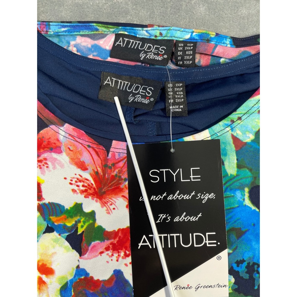 Attitudes by Renee Dress Set NWT Womens XL Floral 2XL Navy Cold Shoulder 2-Piece - Picture 2 of 10